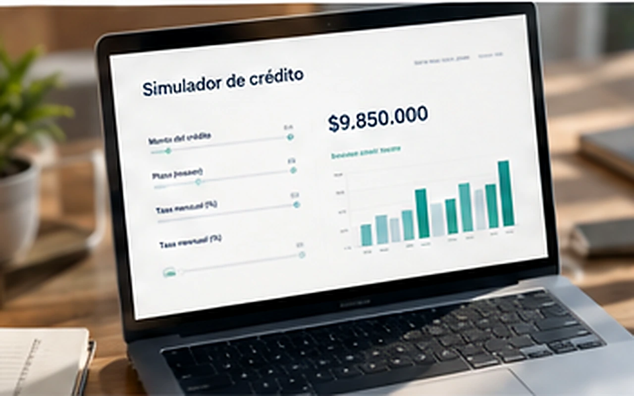 Computador mostrando un simulador de crédito para empresas.